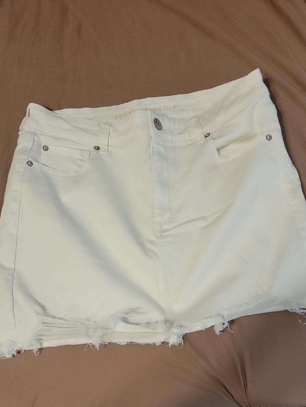 American Eagle Outfitters White Frayed Hem Denim Skirt